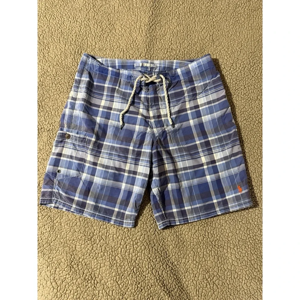Polo Ralph Lauren Swim Trunks Board Shorts Men's Size 34 Blue Plaid